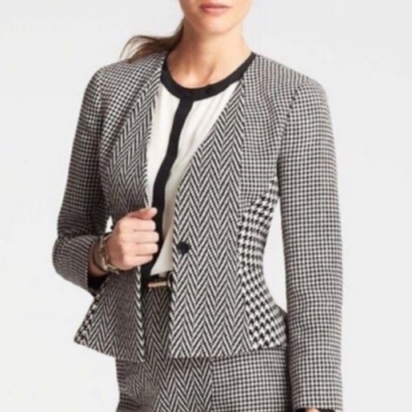NWT Ann Taylor Herringbone Houndstooth Wool Blend Jacket Skirt Set - Picture 2 of 16